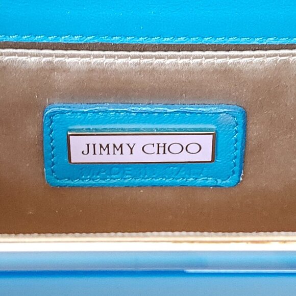 STUNNING JIMMY CHOO CANDY CLUTCH In Bright Blue Hard Body Acrylic Purse - Picture 11 of 14